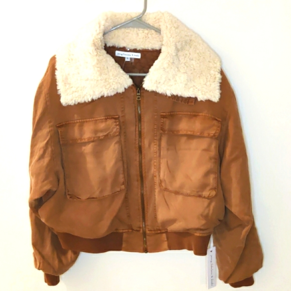 NWT Young Fabulous & Broke Earhart Sherpa Collar Camel Jacket